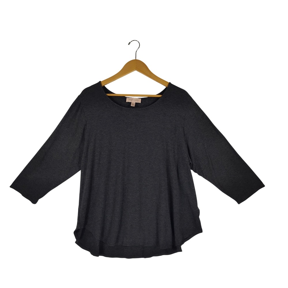 Philosophy Republic Clothing Charcoal Gray 3/4 Sleeve Pleat Back Top 2X